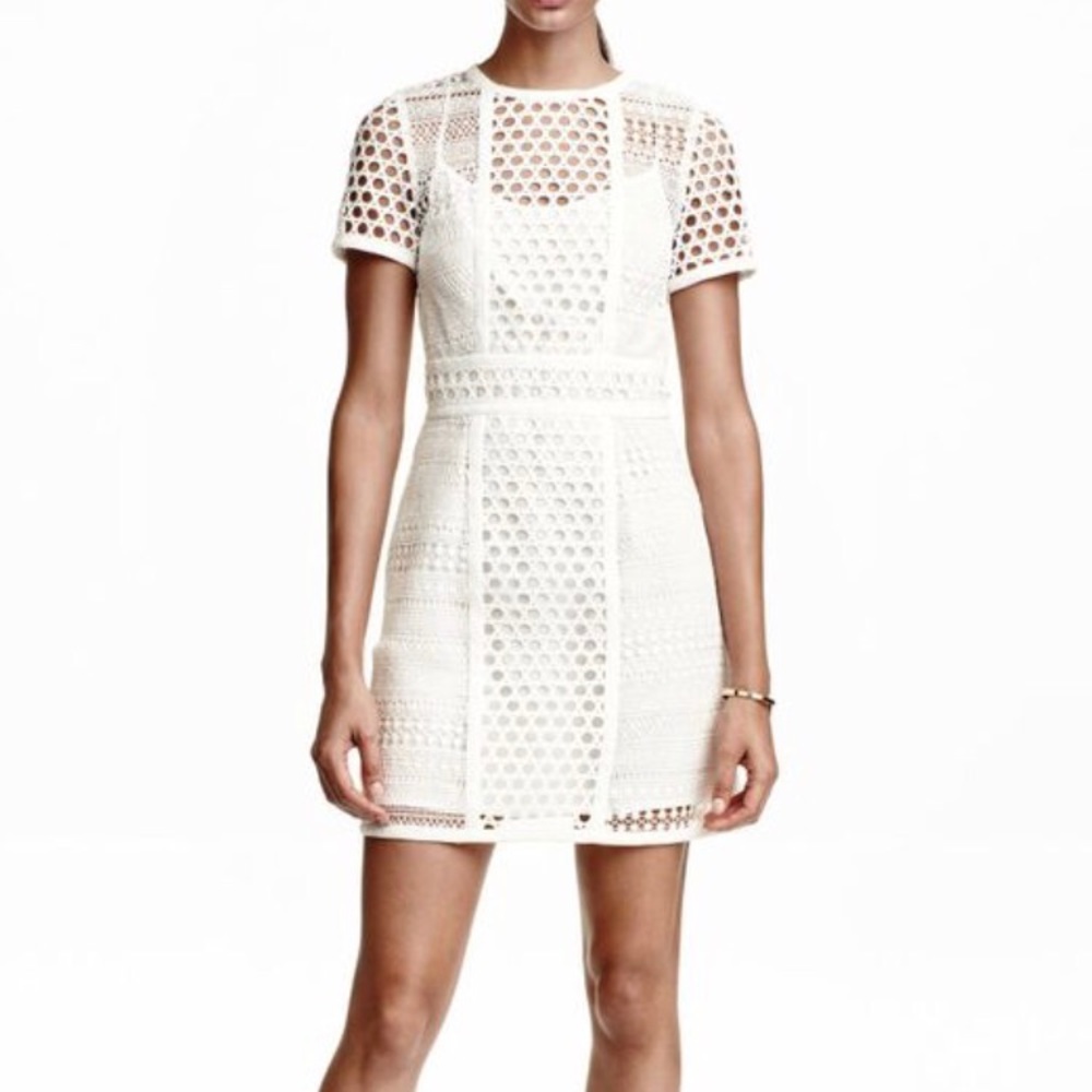 H&M white mesh/lace cutout dress sz2